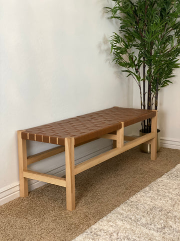 Leather woven bench
