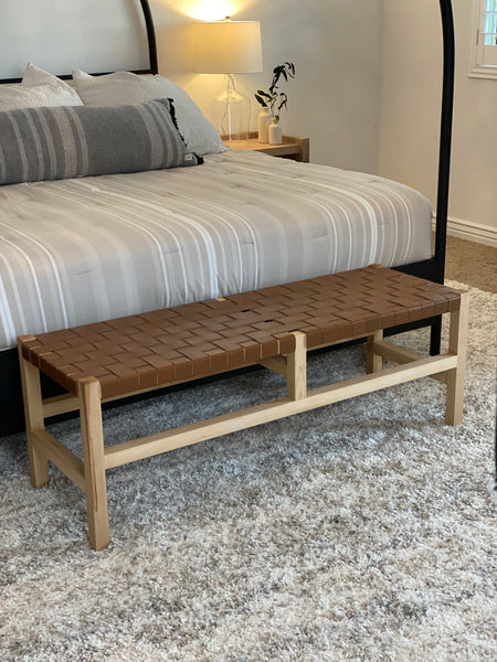 Leather woven bench